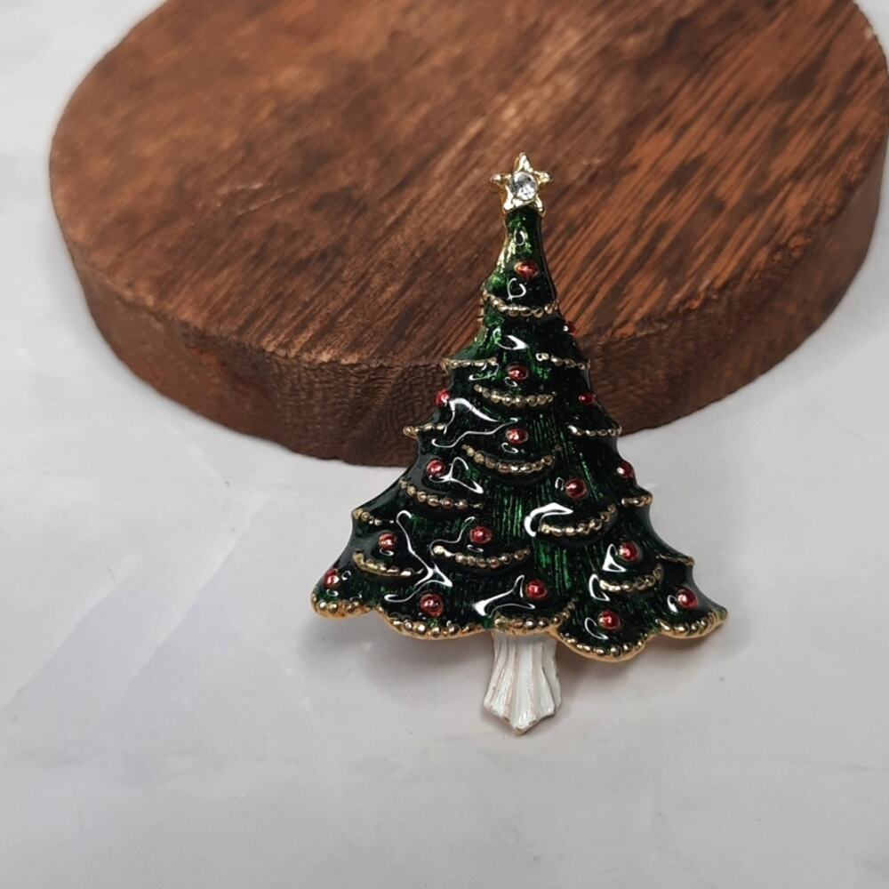 Vintage Enamel Christmas Tree Brooch